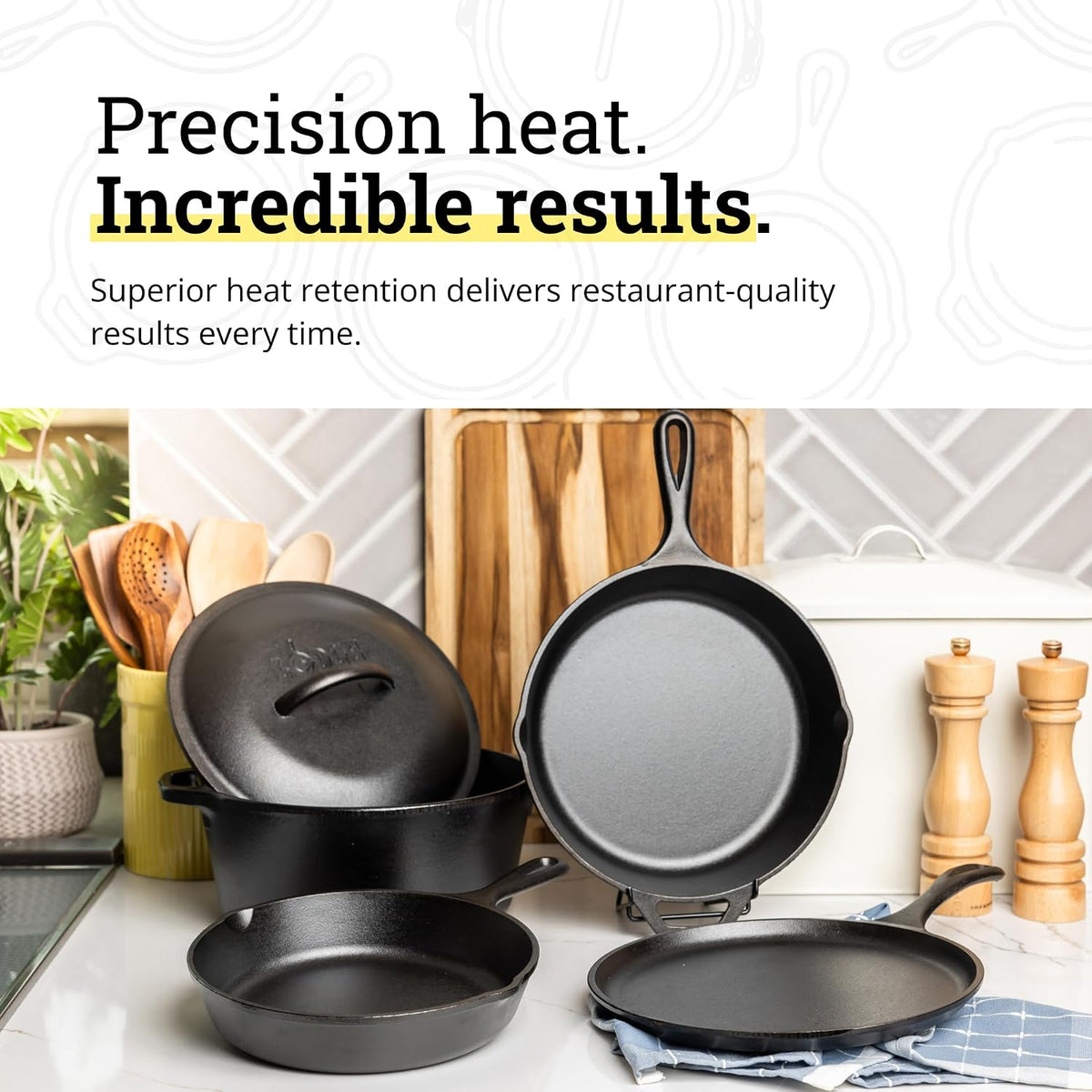 Cast Iron 5-Piece Set, PFAS-Free Pre-Seasoned Kitchen Set – features
