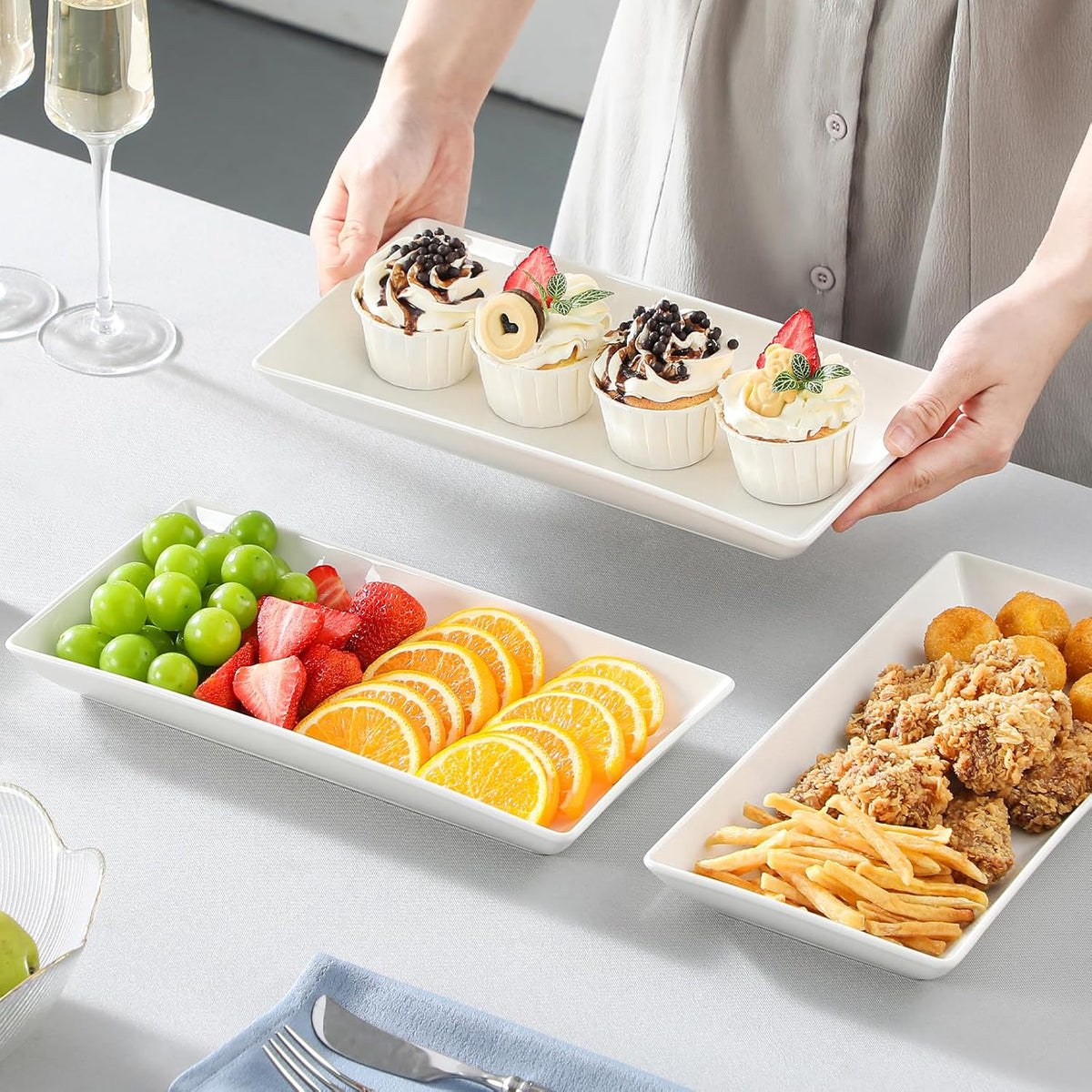 3 Tier Serving Trays, White Porcelain Serving Platters, 12 Inch – size reference