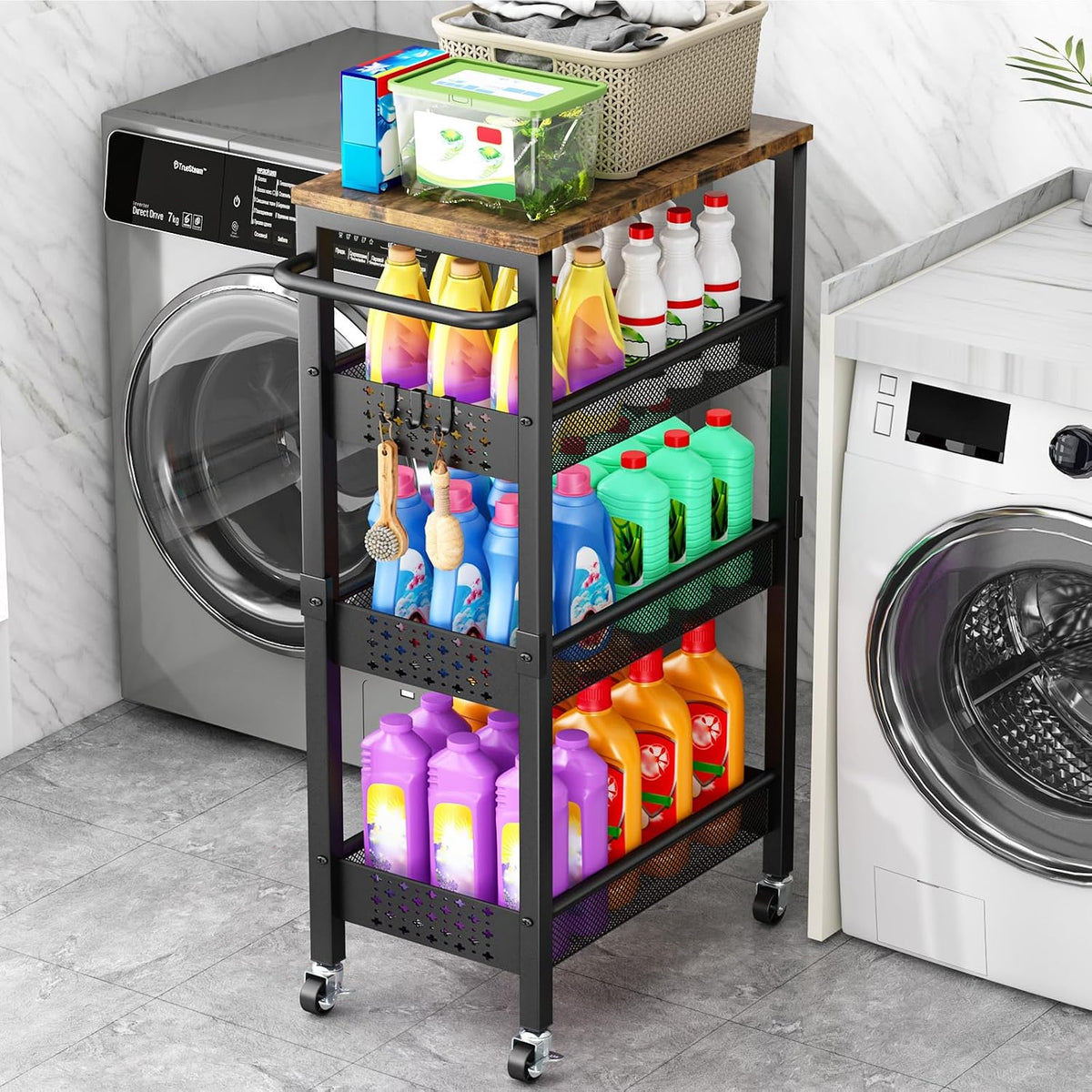 4-Tier Laundry Utility Rolling Cart with Wheels, Metal