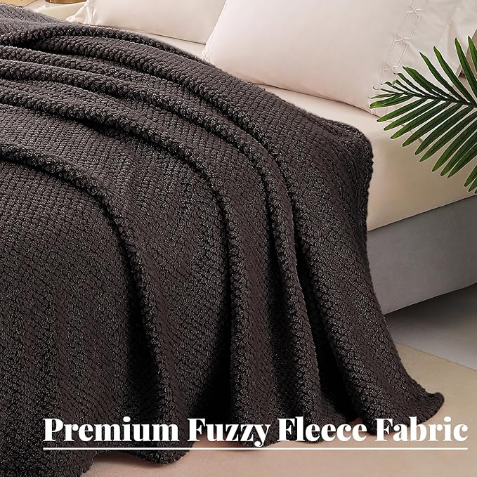 Throw Blanket, Extra Large Coffee Fleece with Geometric Print