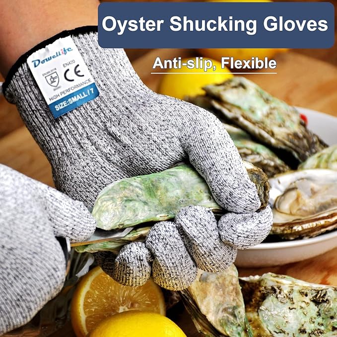 Dowellife Cut Resistant Gloves Protection, Safety Kitchen Cuts Gloves for Oyster Shucking, Fish Fillet Processing, Mandolin Slicing, Meat Cutting and Wood Carving, 1 Pair (Small)