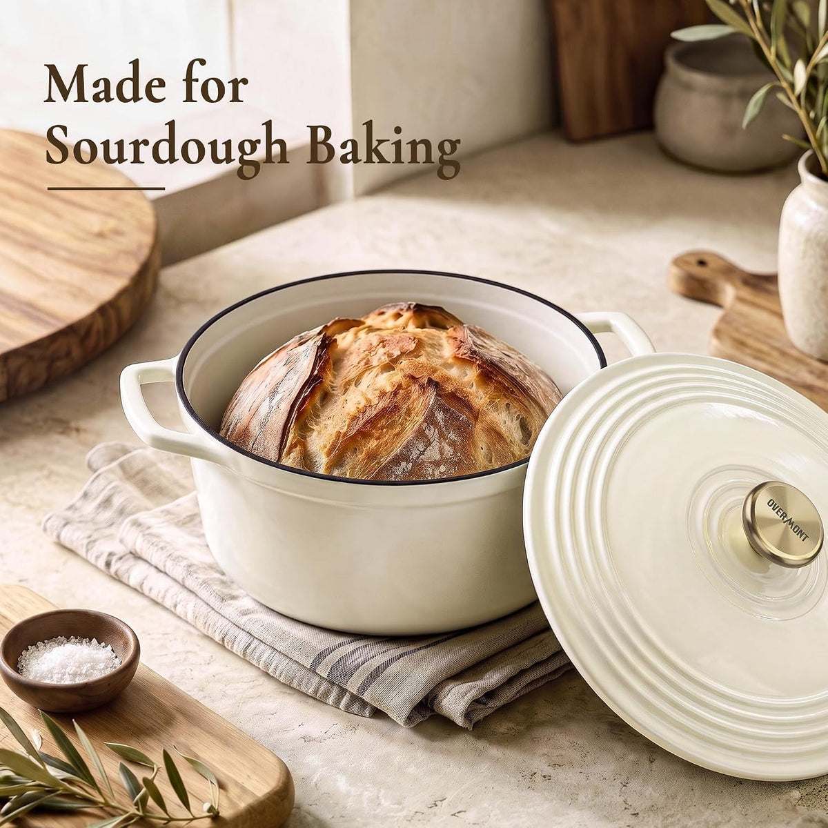 Enameled Cast Iron Dutch Oven - 5.5QT Pot with Lid Cookbook & Cotton Potholders – detail