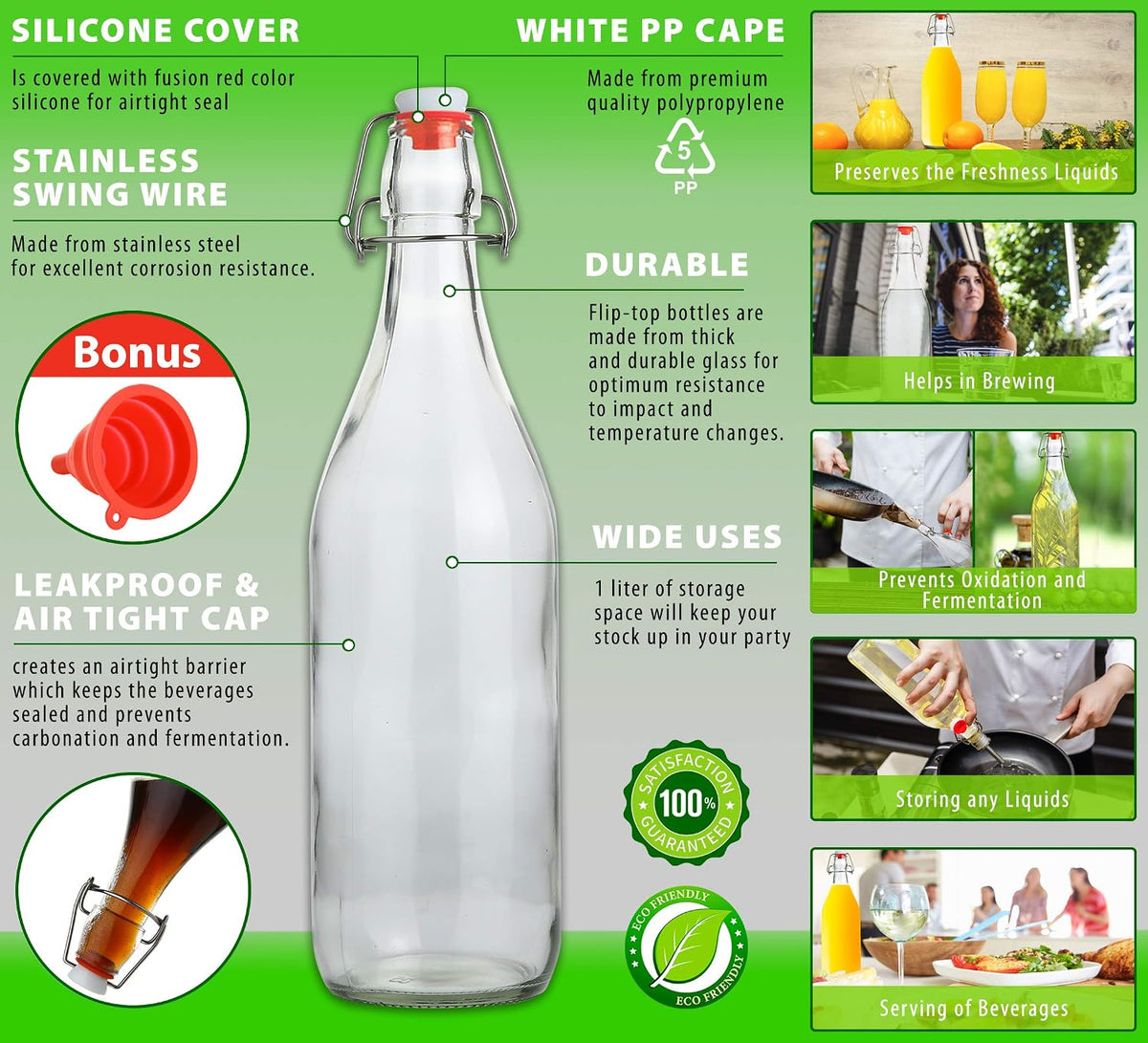 Flip Top Glass Bottle [1 Liter / 33 fl. oz.] [Pack of 6] – Swing Brewing – alternate view
