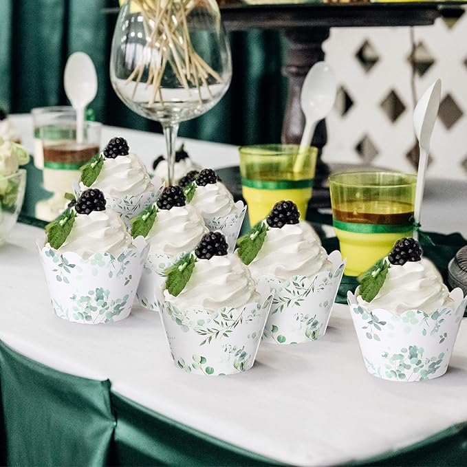 Baking Cups, 100 Count Green Eucalyptus Leaf Cupcake Wrappers