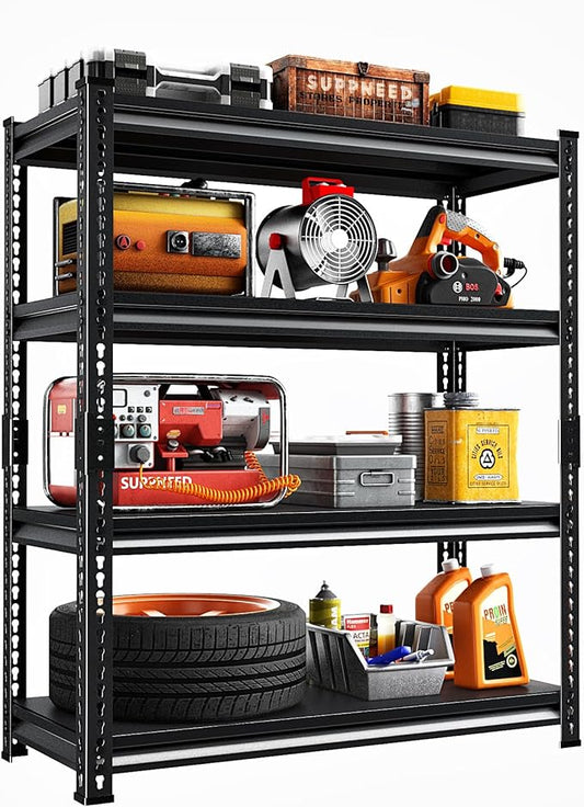 Adjustable Shelving Units and Storage, 48”W Garage Shelving Heavy Duty,2000LBS Loads 4-Tier Garage Storage Shelves, Metal Shelves for Living Room,Pantry,48”W×16”D×72”W,Black