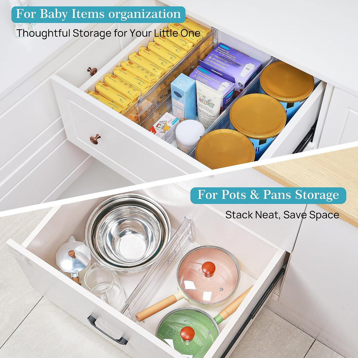 6" Tall Upgrade Drawer Dividers, 12.8"-22.3" Expandable, 8 Pack – size reference