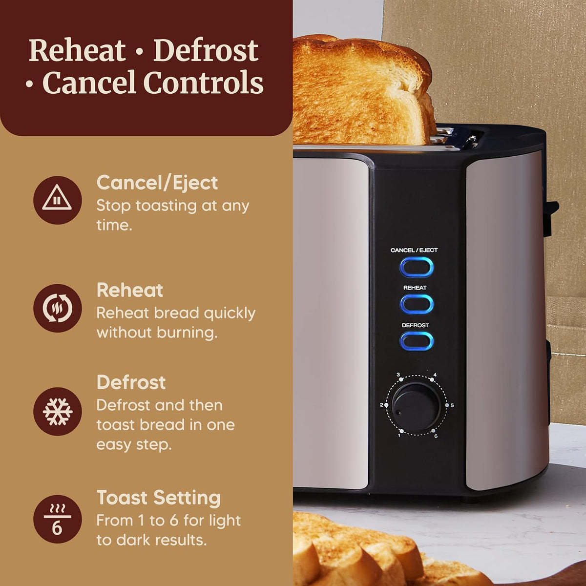 4-Slice Long Slot Toaster, Extra-Wide Slots, 6 Browning – alternate view