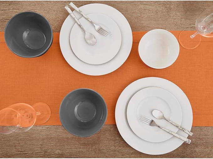 Table Runner, Pumpkin Pure Linen Hemstitch, 14 x 36 Inch