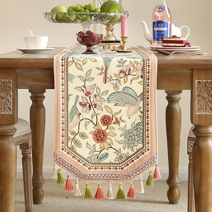 Table Runner, 12 x 118 Inch Cullom Velvet Floral Polyester