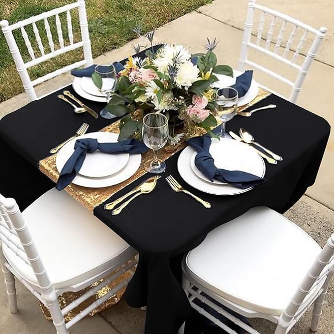 Tablecloths: Square Black Polyester, 70 x 70 Inch, 6-Pack