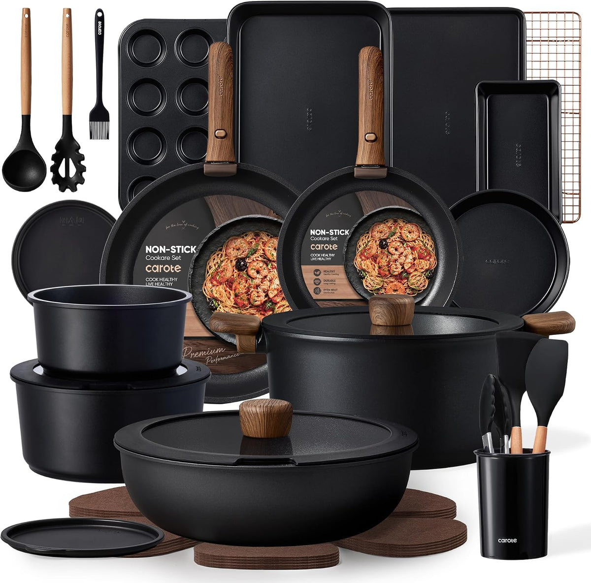 31pcs Pots and Pans Set Non Stick, Detachable Handle Cookware Set