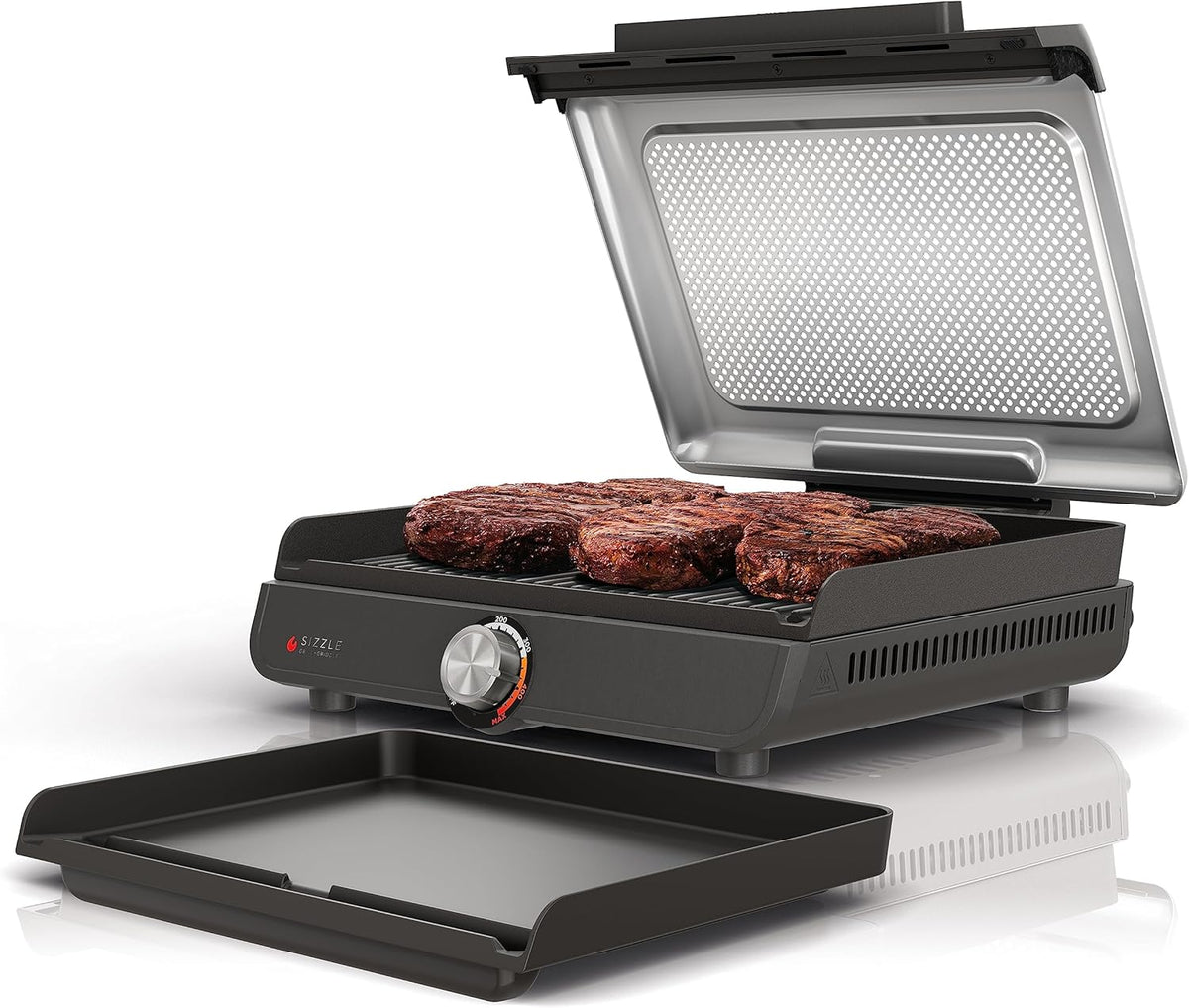 Sizzle™ Indoor Grill & Griddle, 14'', 500°F, Grey/Silver, GR101