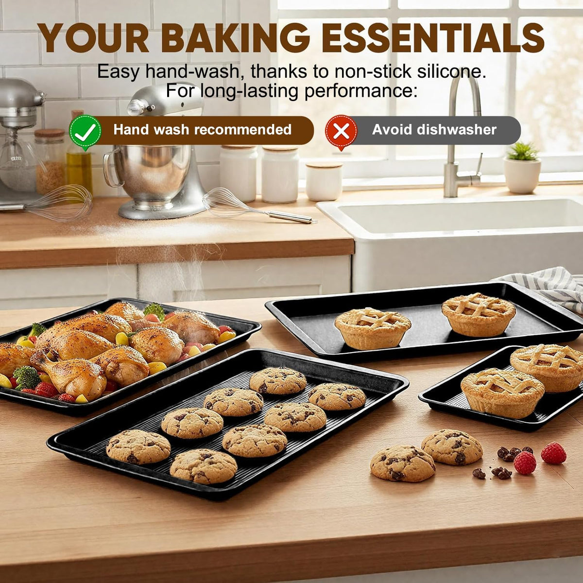 Nonstick Baking Sheet Set of 3, Heavy Duty Cookie Sheets for Oven – detail