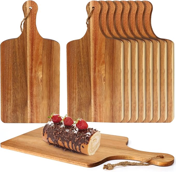 Cutting Boards Set of 10 Acacia Wood with Hanging Ropes, 15 x 7 Inch