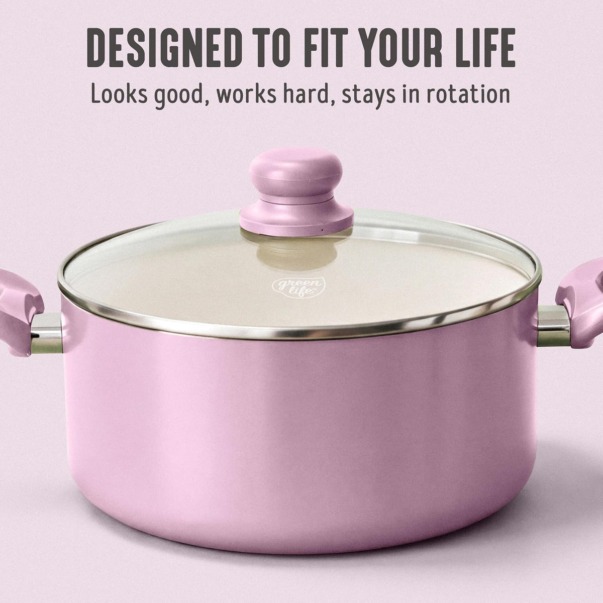 5QT Ceramic Nonstick Stockpot with Lid, Blush Pink – close-up