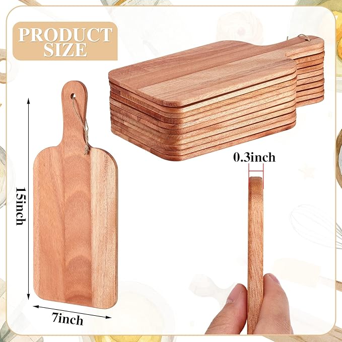 Walnut Wood Cutting Boards with Handles, 12-Piece Set, 15 x 7 Inch
