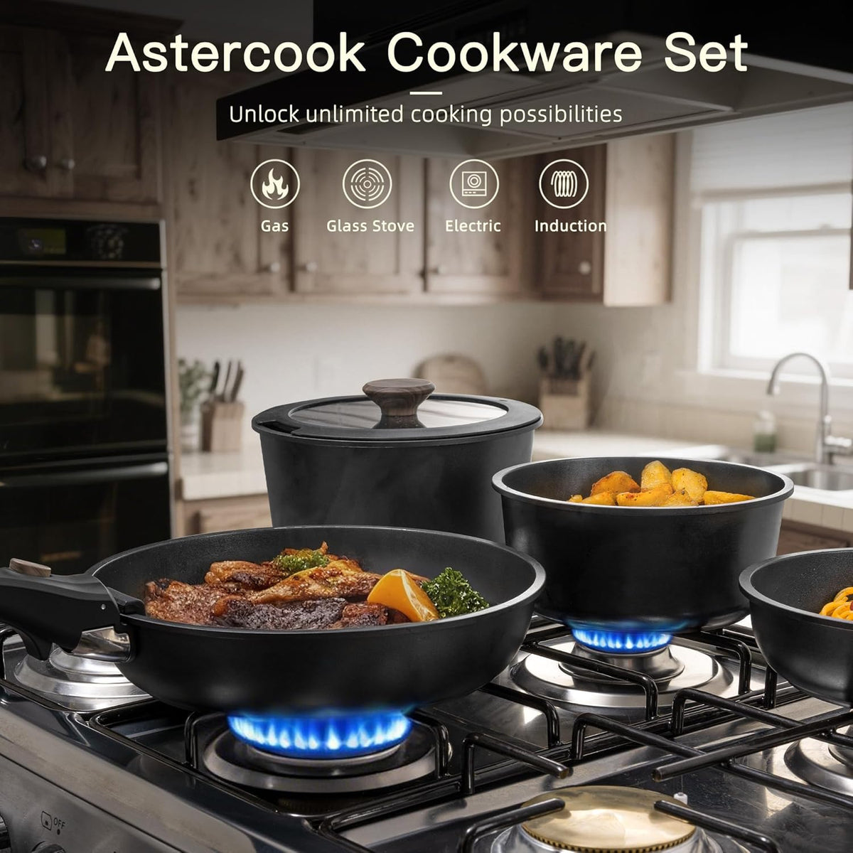 21 Pcs Pots and Pans Set Non Stick, Ceramic Cookware Set Detachable Handle, RV – detail