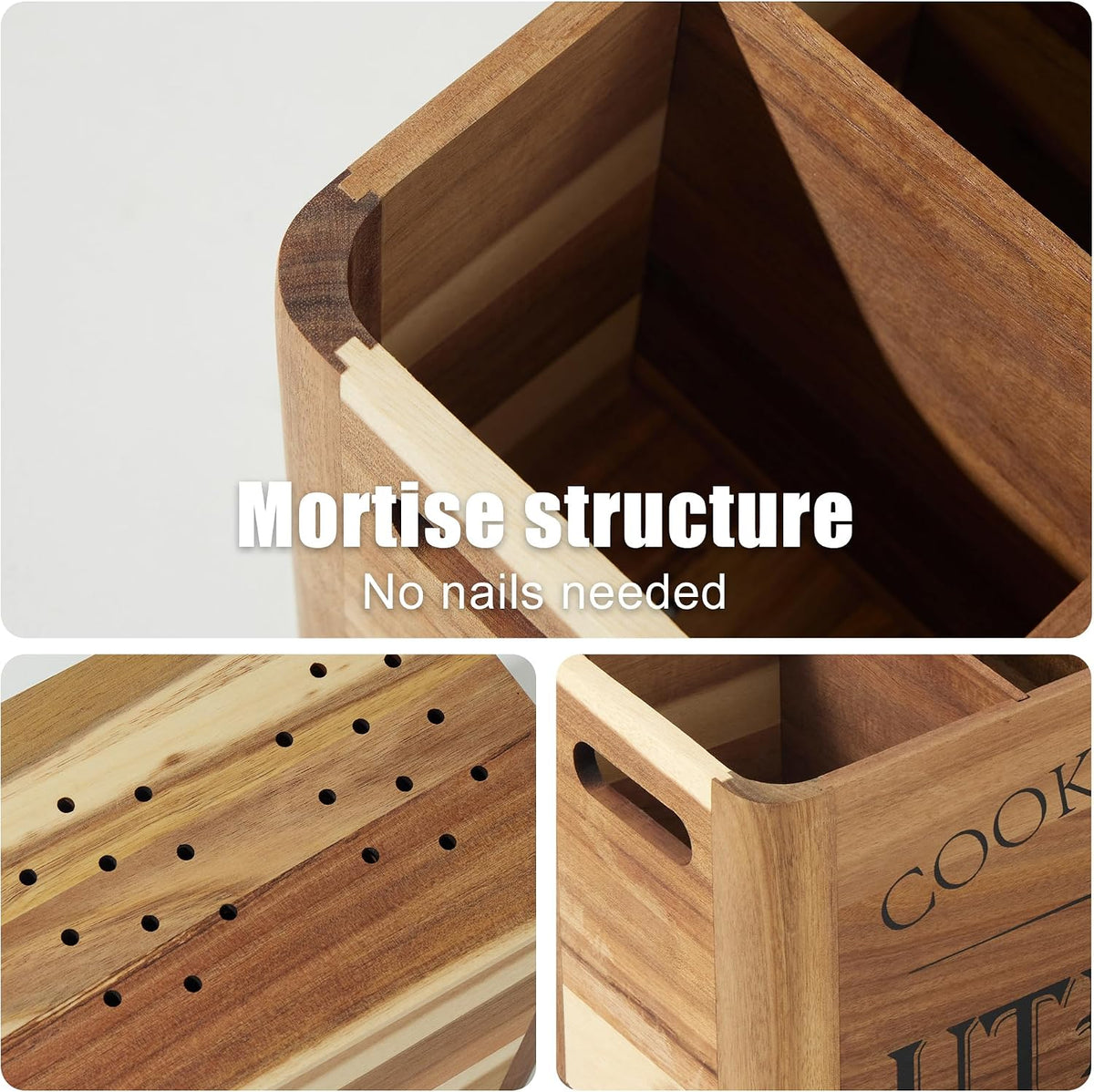 Utensil Holder for Kitchen Countertop - Extra Large 4 Compartment Wooden – detail