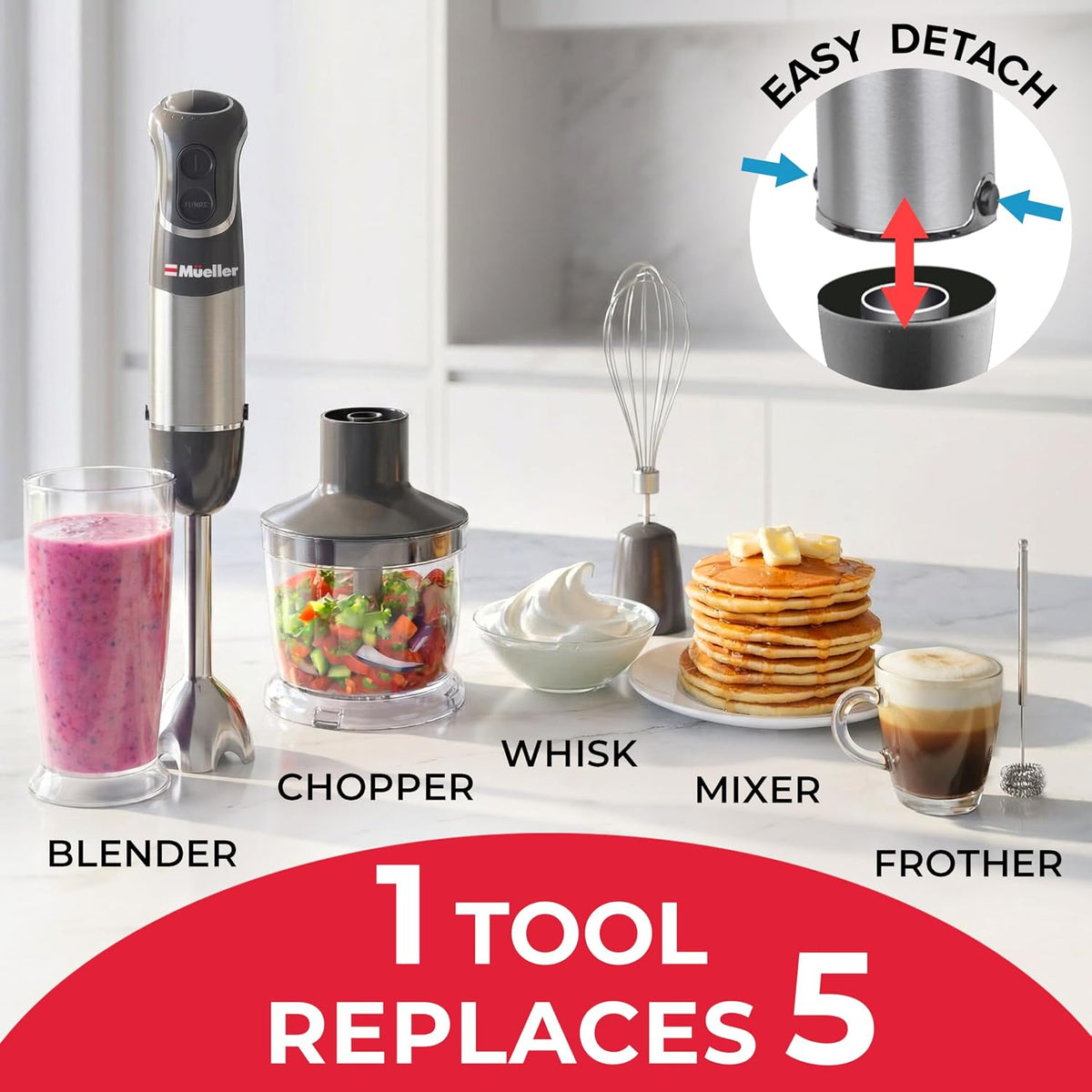 Mueller Multistick 5-in-1 Immersion Blender Handheld, 12-Speed Hand Mixer – close-up