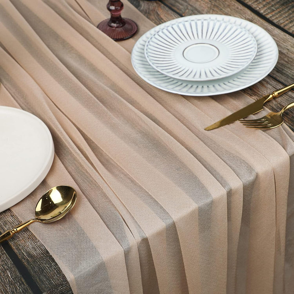 10 Pack Champagne Chiffon Table Runner 30x120 Inches Romantic Sheer Wedding – size reference