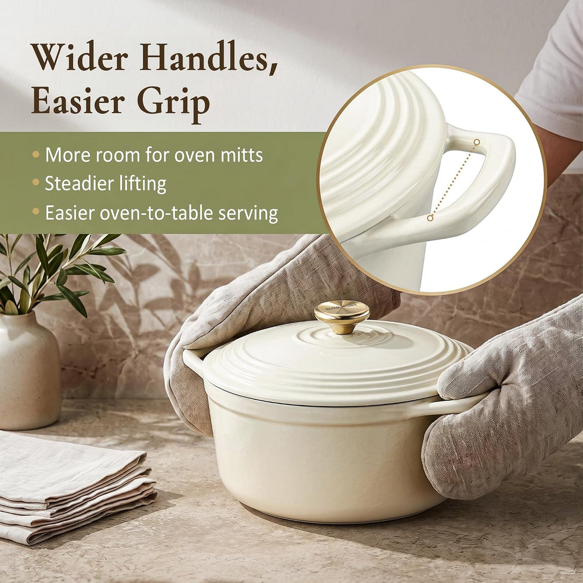 Enameled Cast Iron Dutch Oven - 5.5QT Pot with Lid Cookbook & Cotton Potholders – alternate view