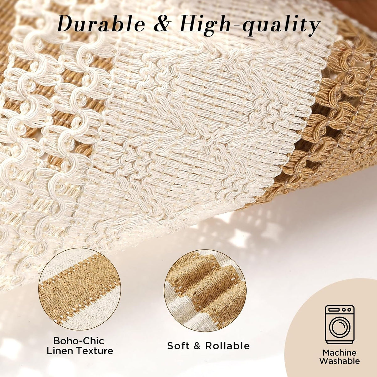 Placemats Set of 8 - Rattan Round Place Mats & 11.8” x 17” Cotton Braided – features