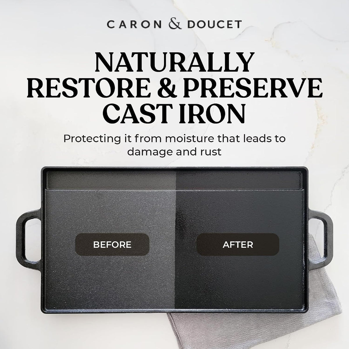 New Ultimate Cast Iron Set: Seasoning Oil, Cleaning Soap & Restoring Scrub | – size reference