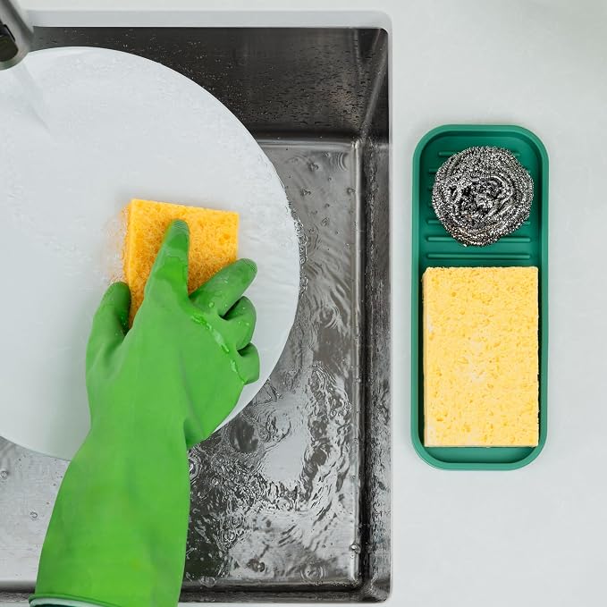 Kitchen Sink Sponge Tray, Pine Green Silicone, 9 x 3.5 Inches