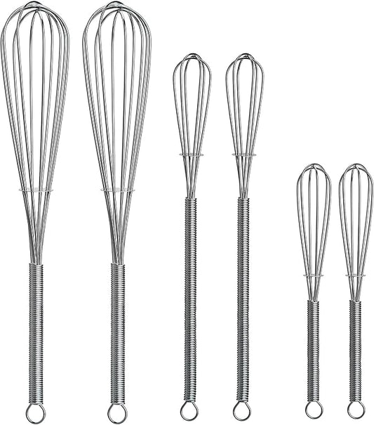 Mini Wire Whisk 6 Pack - 2pk of 8”, 2pk of 7.2” and 2pk of 5” - Stainless Steel