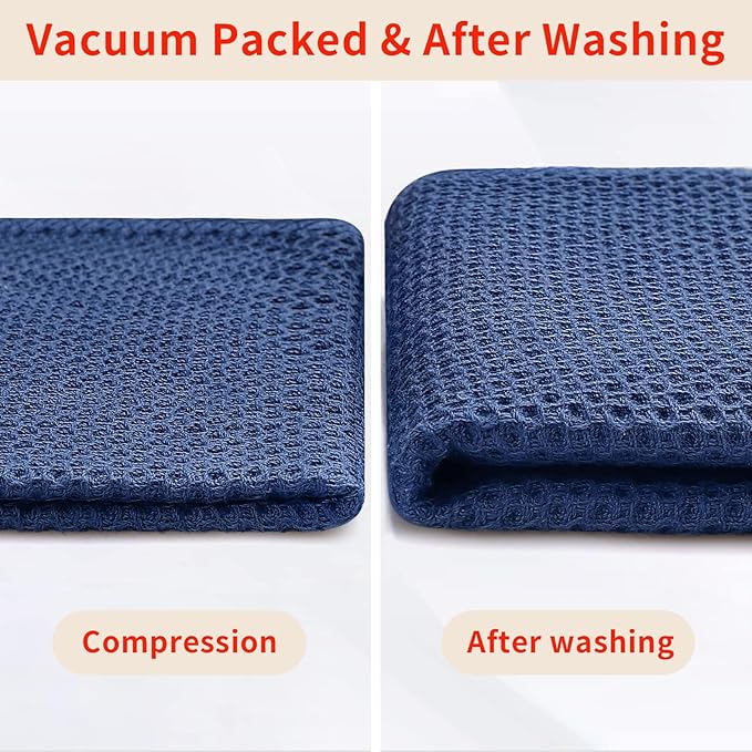 100% Cotton Waffle Weave Kitchen Dish Towels – Navy Blue