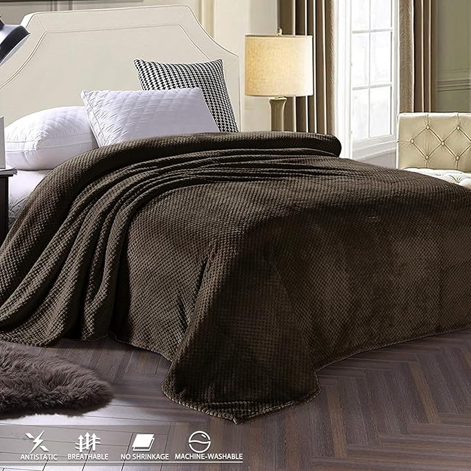Throw Blanket Coffee Waffle Jacquard Flannel 50 x 70 Inches