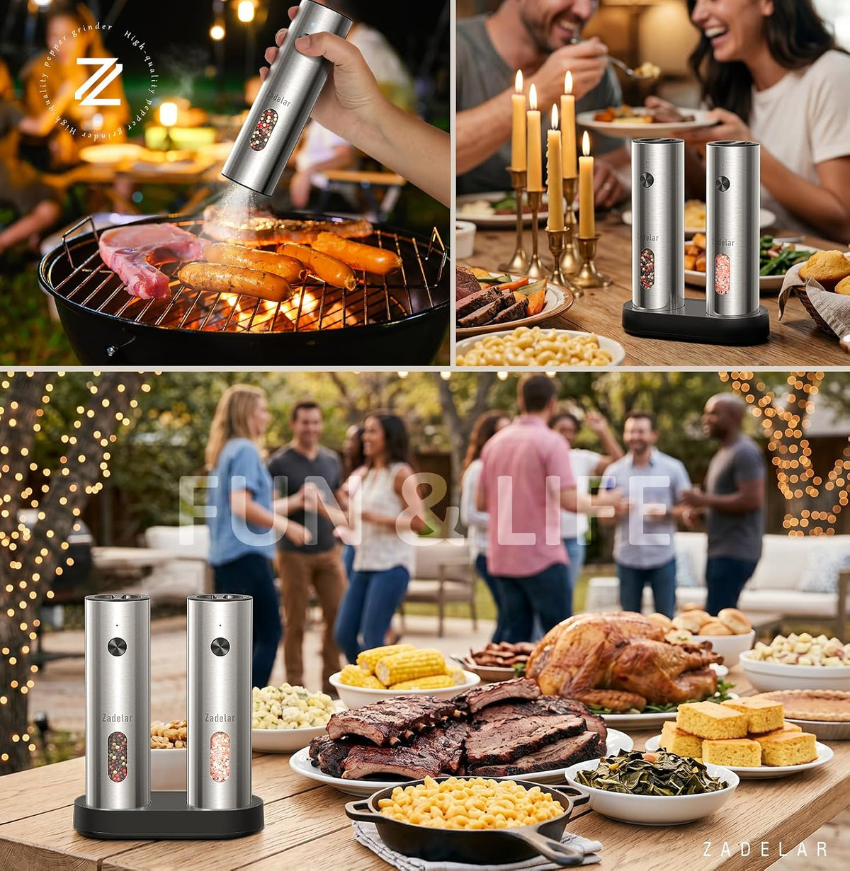 Rechargeable Electric Salt and Pepper Grinder Set with USB-C Charging Base – another angle