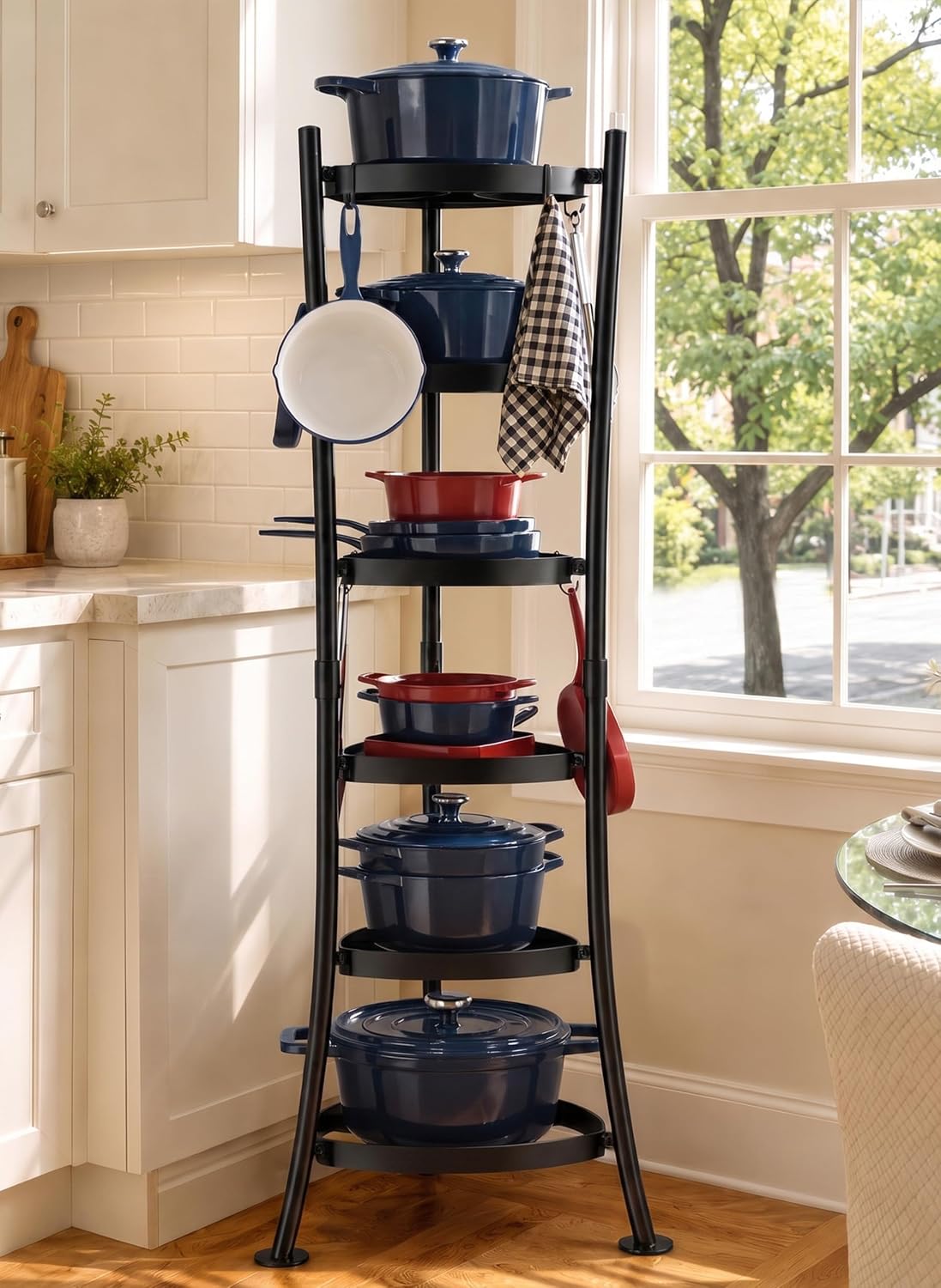 264 Lbs Capacity Freestanding Pot Rack, 6-Tier Cast Iron Cookware Stand with 6