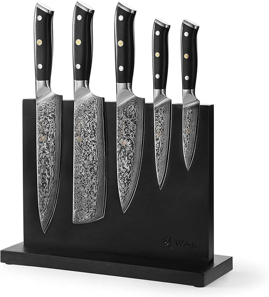 Wakoli Knife Block Sets – 5-Piece Professional Damascus Kitchen Knife Set with Magnetic Block | G10 Handles & VG10 Core | Gift Box (Elite Cuisine)