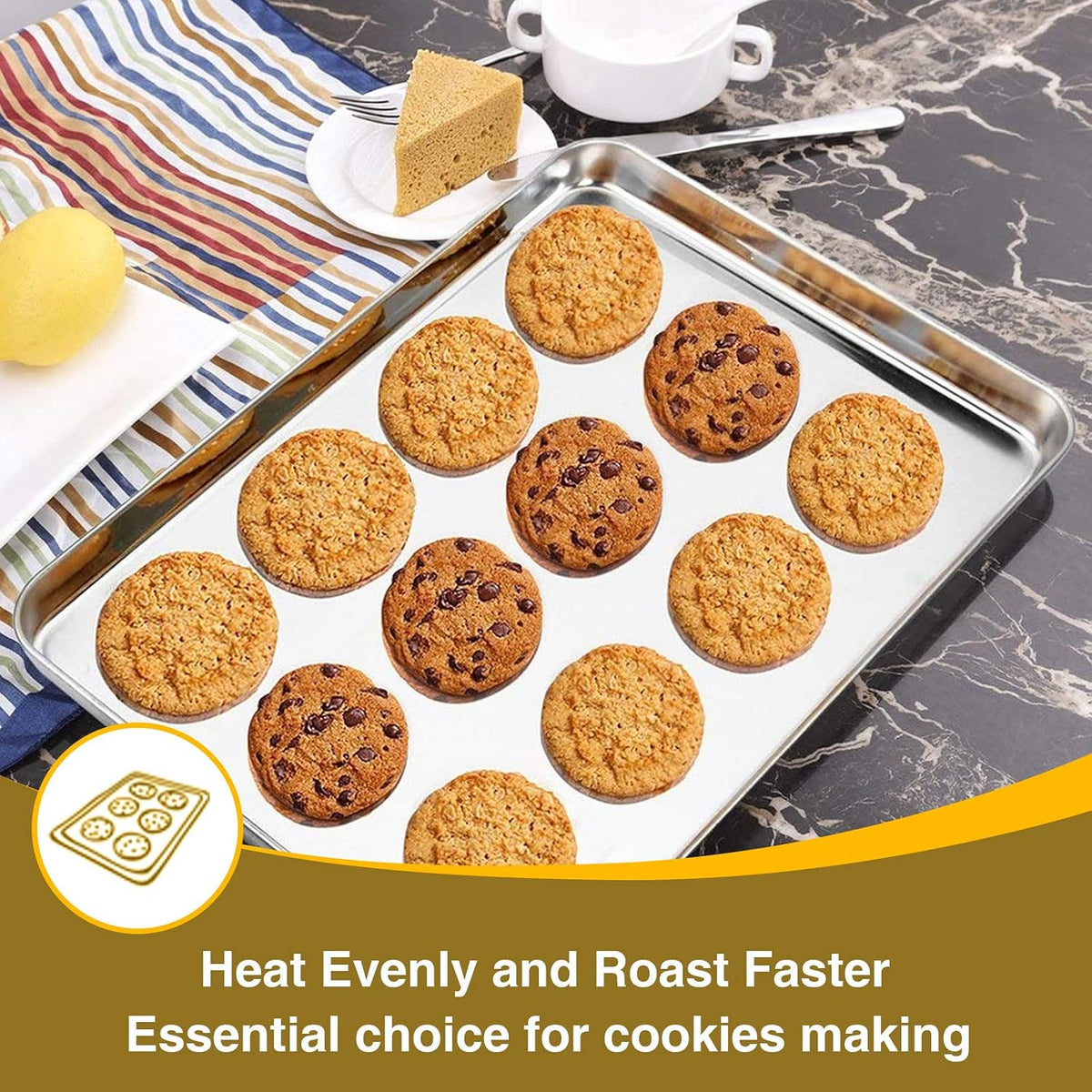 Baking Sheet with Rack Set (3 Pans + 3 Racks), Stainless Steel Baking Pan – features