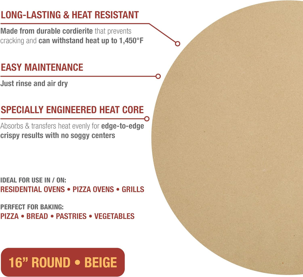 Round Pizza Stone, 16-Inch – detail