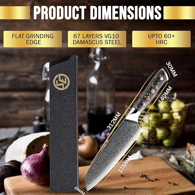 Elite Series 7 Inch Santoku Knife VG10 Damascus Steel – 7in
