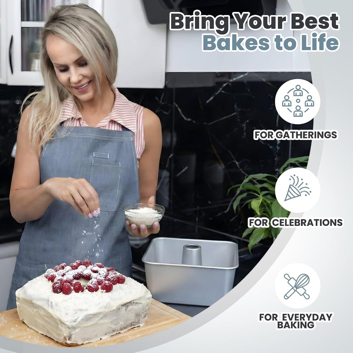 One-Piece Square Tube Cake Pan, 18 Cup, Anodized Aluminum, 9 x 9 x 4.5 – detail
