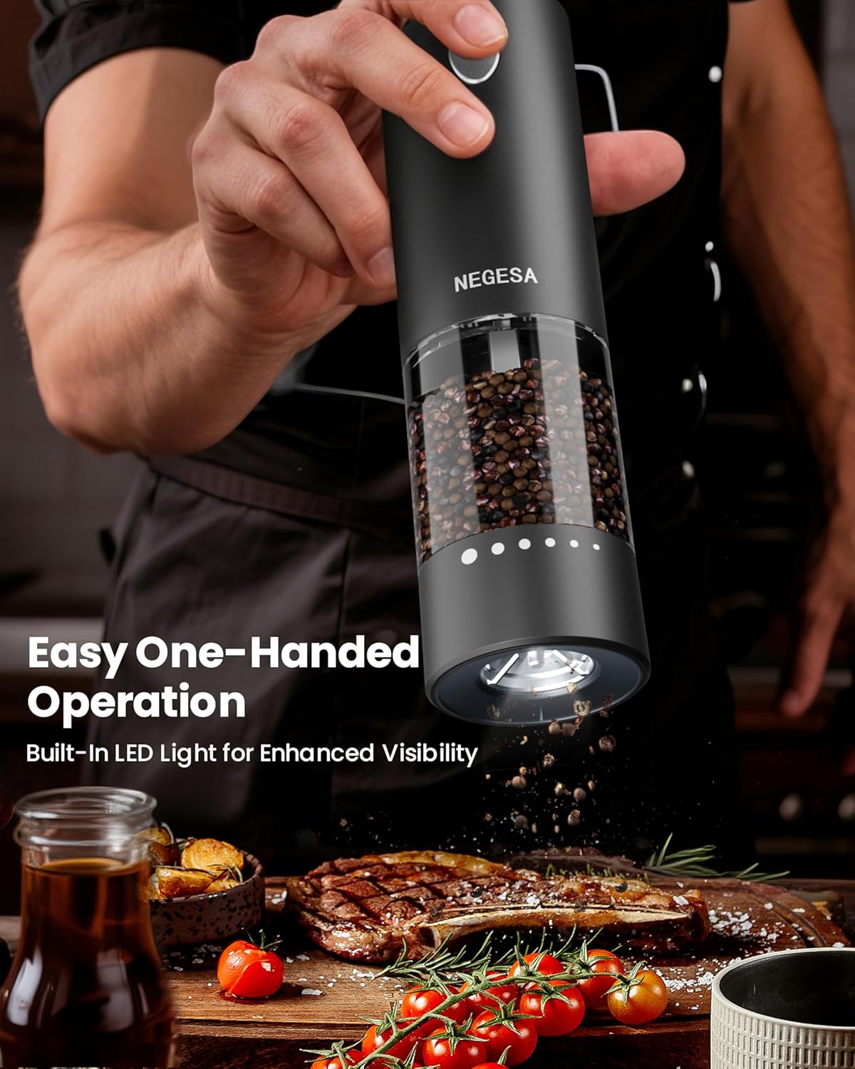 Electric Salt and Pepper Grinder Set with Rechargeable Base - Automatic – alternate view