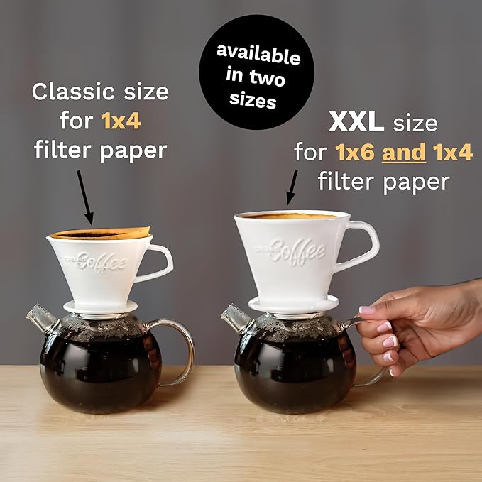 Creano XXL Porcelain Coffee Dripper Stone Grey - Ceramic Cone Brewer - Pour Over Coffee Maker - Filter Size 4 - huge and heavy quality 800gr/28oz - 6 Colours availeble