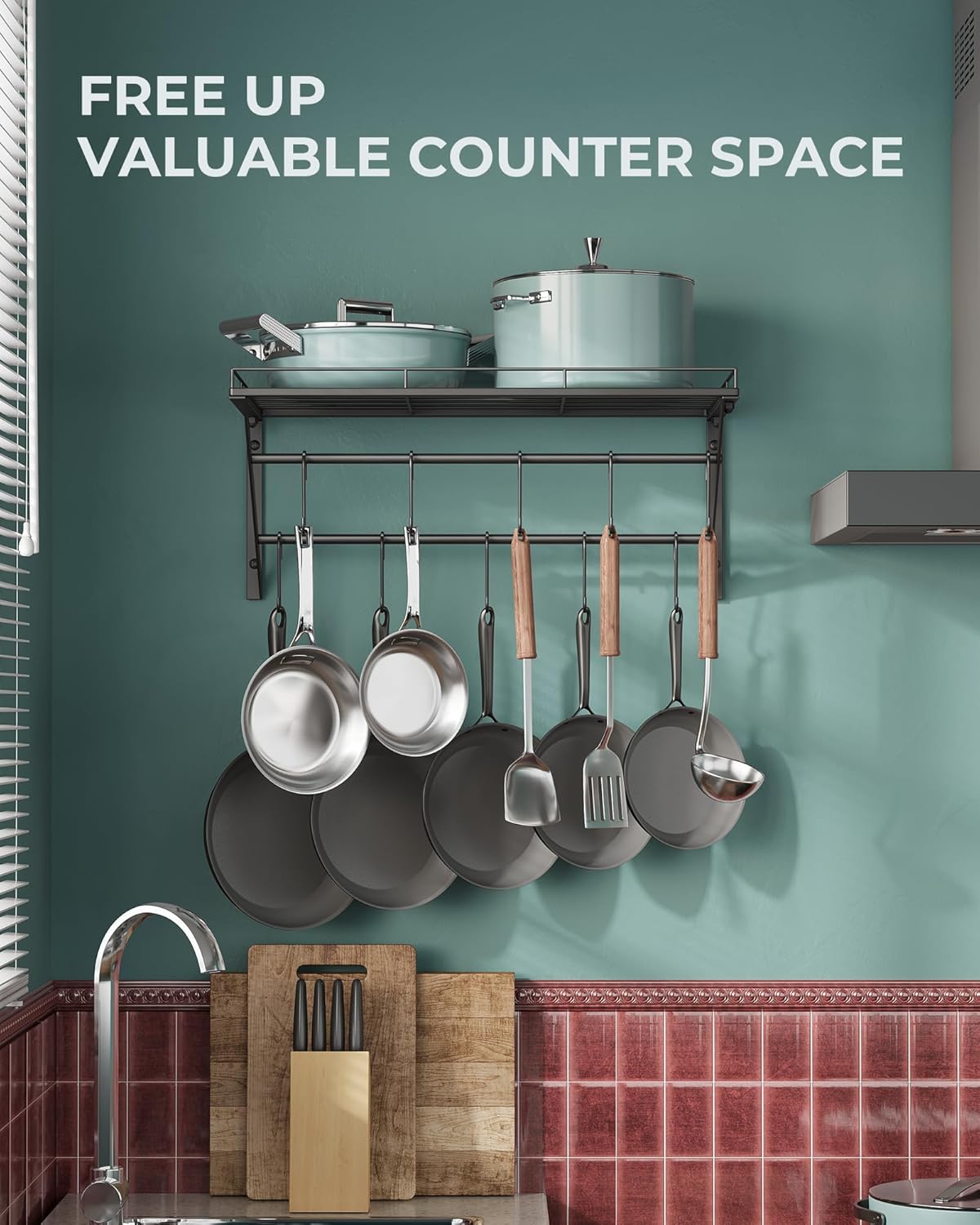 23" Pot Rack Wall Mounted, Pot Organizer with 2 Tier Hanging Rails – size reference
