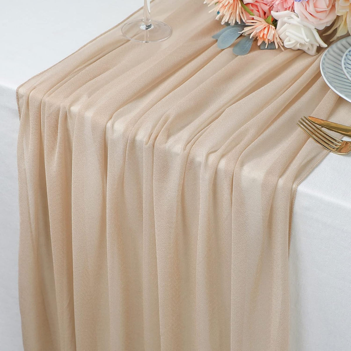 10 Pack Champagne Chiffon Table Runner 30x120 Inches Romantic Sheer Wedding – alternate view