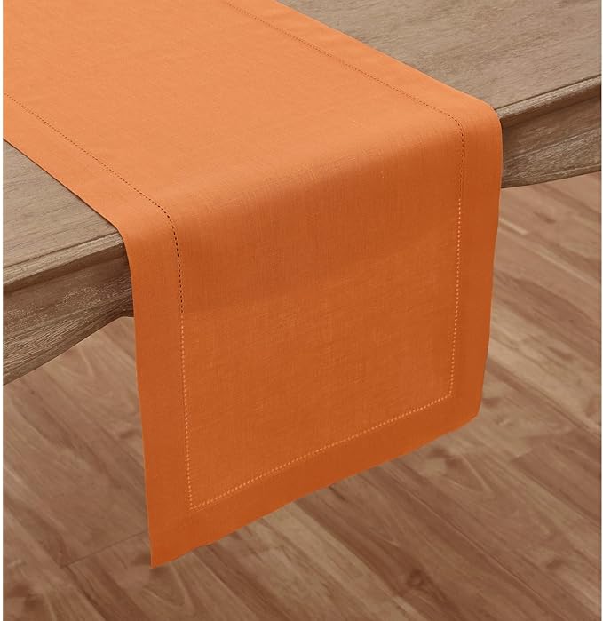 Table Runner, Pumpkin Pure Linen Hemstitch, 14 x 36 Inch
