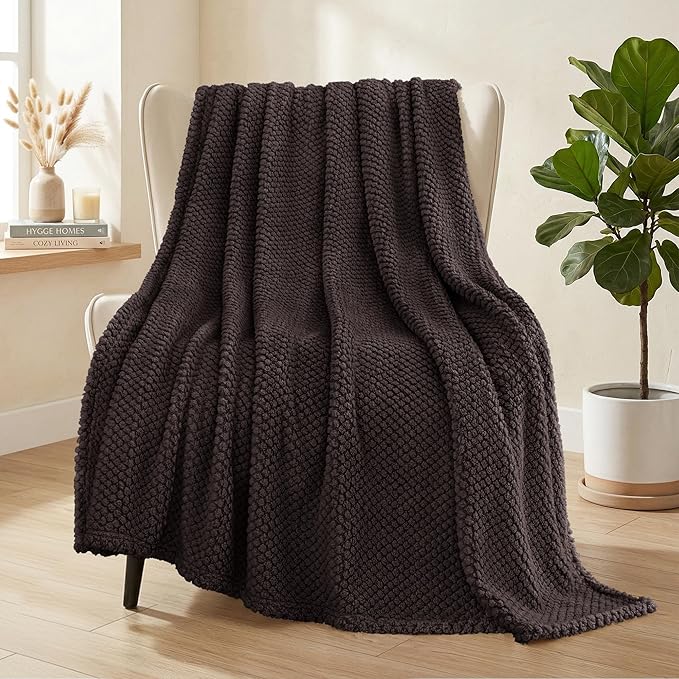 Throw Blanket, Extra Large Coffee Fleece with Geometric Print