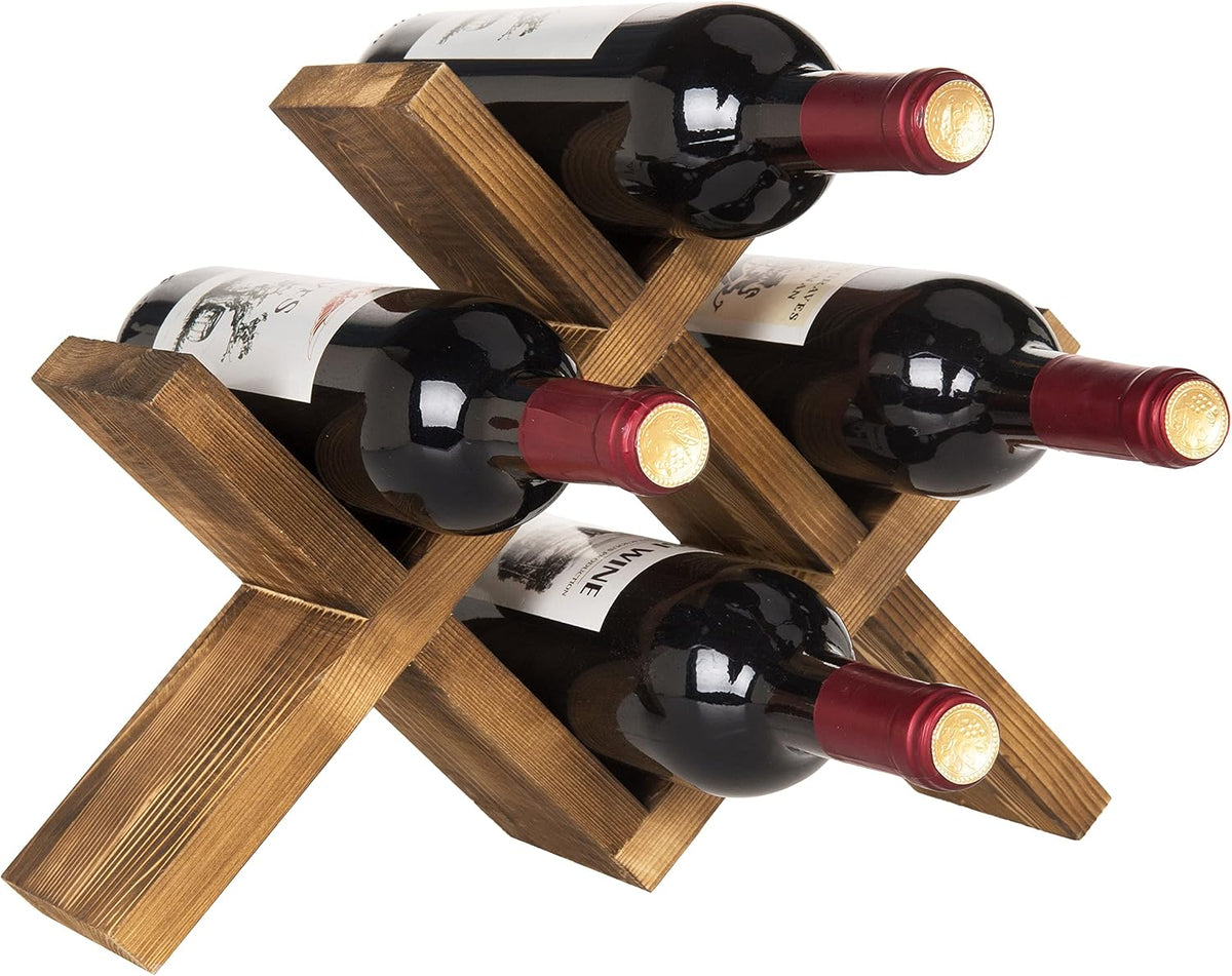 4-Bottle Rustic Brown Wood Wine Rack for Countertop - Brushed Country Rustic