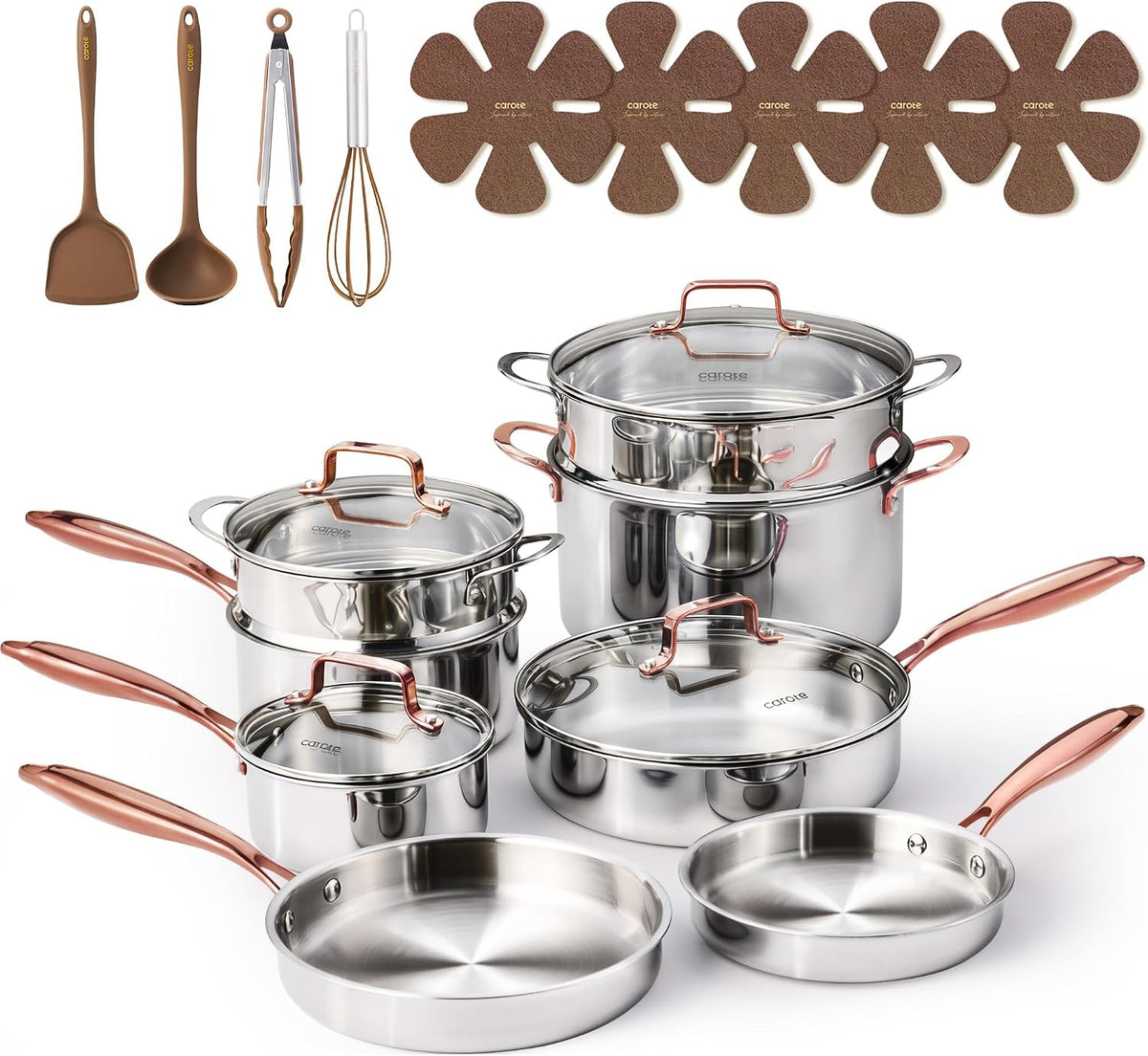 21 PCS Tri-Ply Stainless Steel Cookware Set Pots and Pans Set, Gold