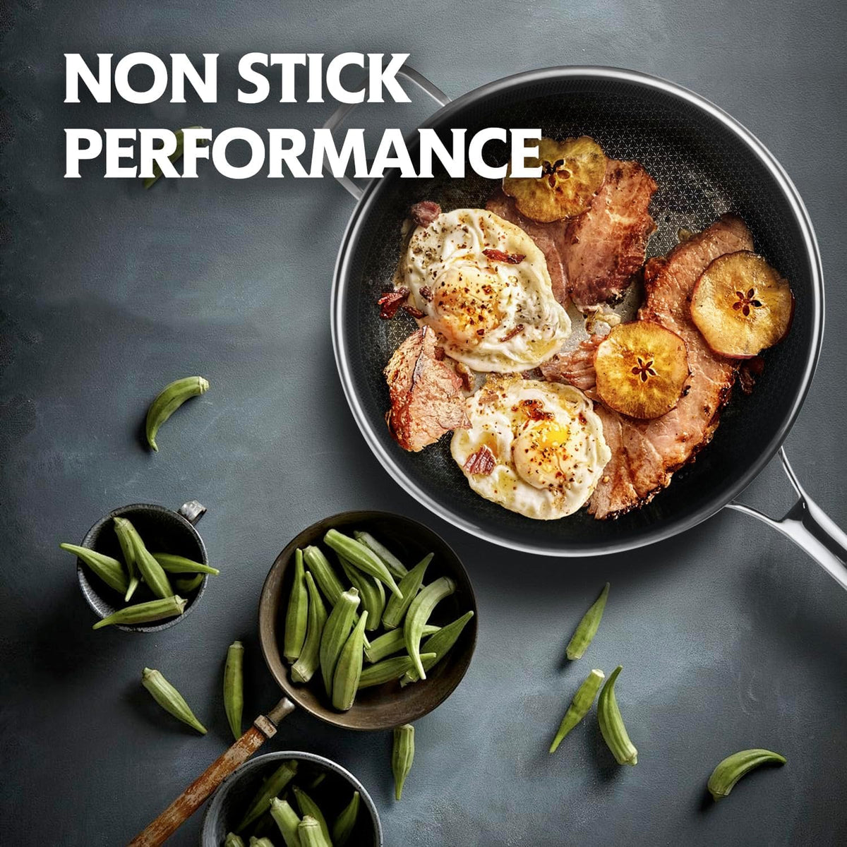 Wok Pan with Lid & Steamer, 13" Hybrid Stainless Steel Wok, Stir Fry Pan – detail