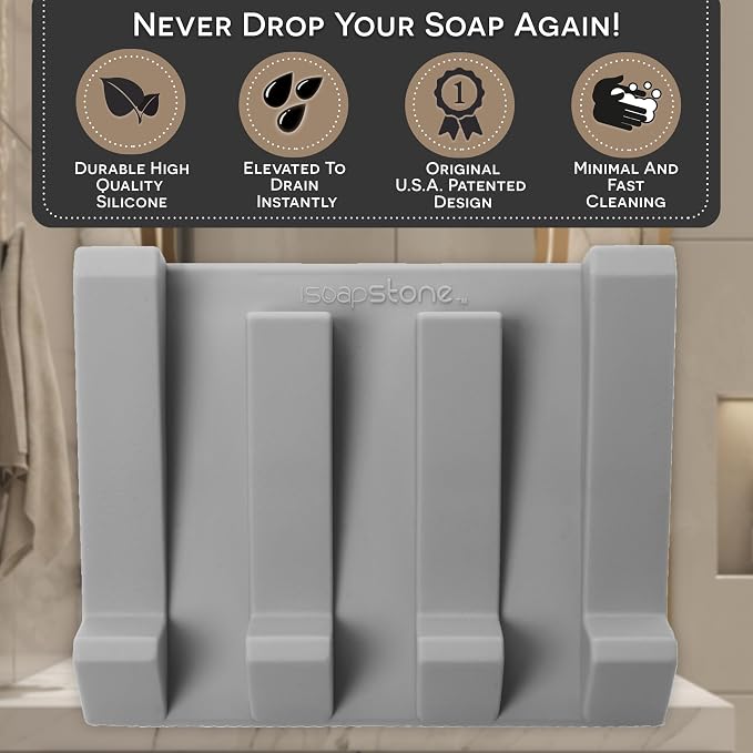 Soap Dish Silicone Self Draining 2-Pack, Light Grey