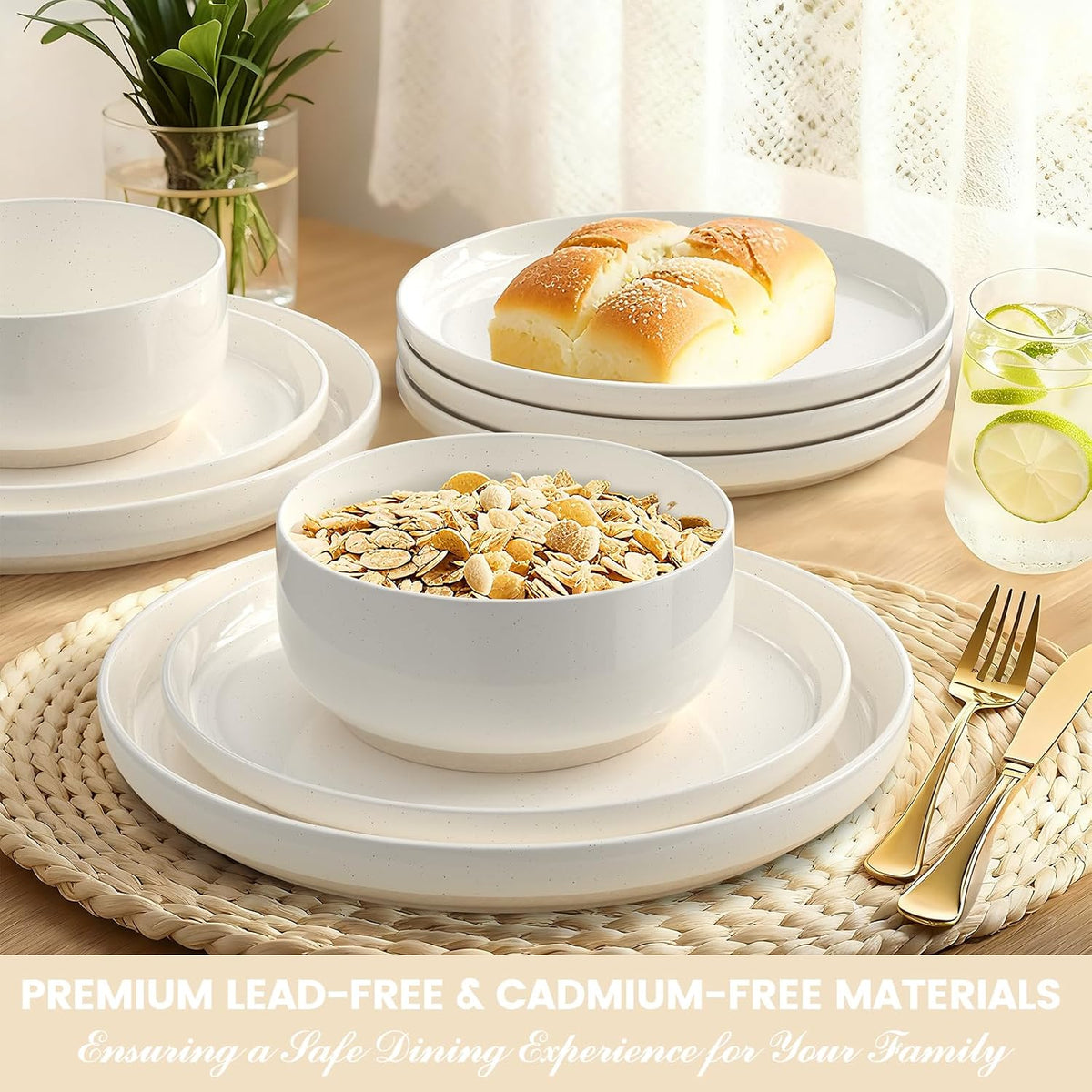 Dinnerware Set for 4, 12 Pieces Plates and Bowls Set – features
