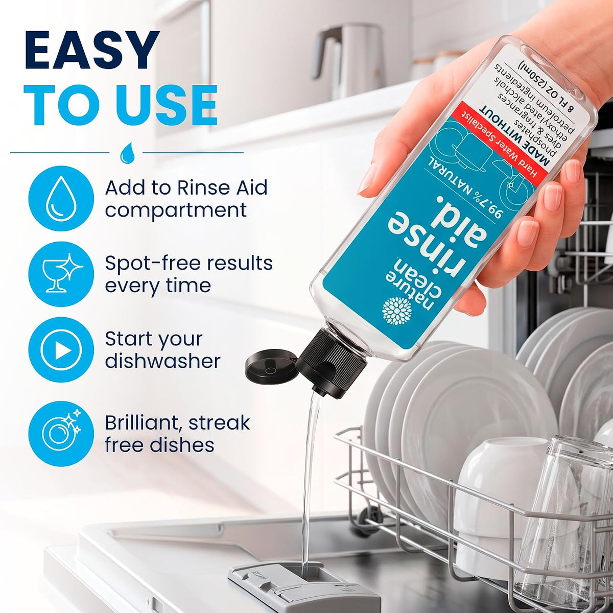 Dishwasher Rinse Aid Liquid, Non Toxic Natural Formula, Spot Free Shine – size reference